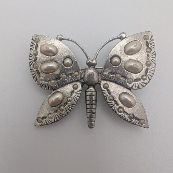 Lot of 5 vintage brooches: Metal - rhinestone - pearl - Picture 5 of 6